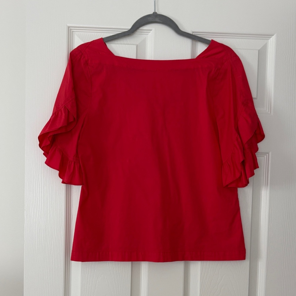 Laundry By Shelli Segal Vibrant Red Blouse with Ruffle Sleeves
